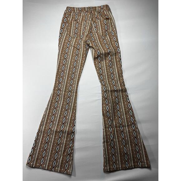 Rock & Roll Denim Womens Tan Aztec Print Bargain Button Flare Pants - Sz 25x33.5 - Picture 2 of 7